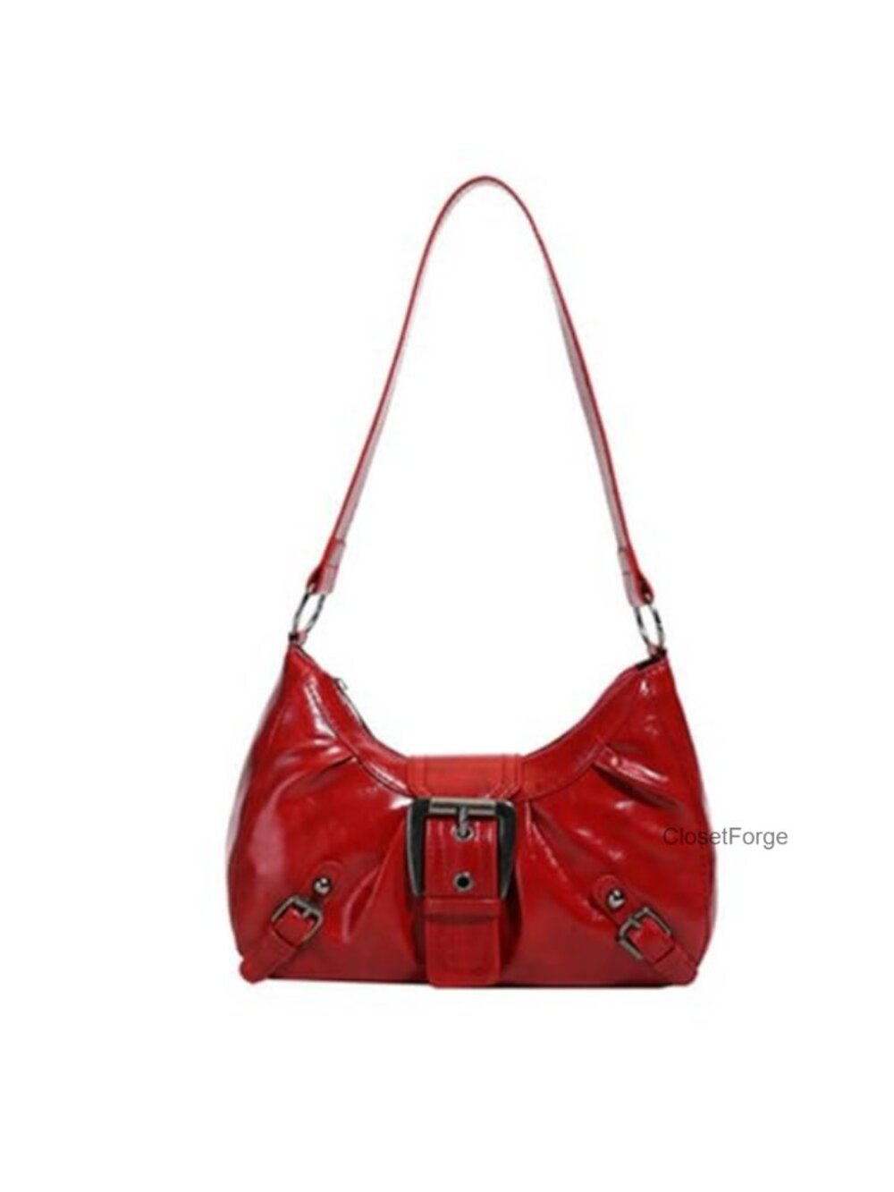 Y2k Vegan Leather Top Handle Purse Buckle Zipper Small Shoulder Bag